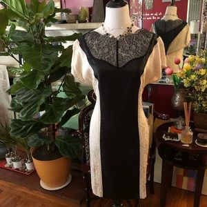 Lovely Paneled Brocade Lace Sheath Dress